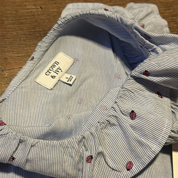 Crown & Ivy Women’s size 8 sleeveless blouse top Ladybug pink blue/white - Picture 3 of 8